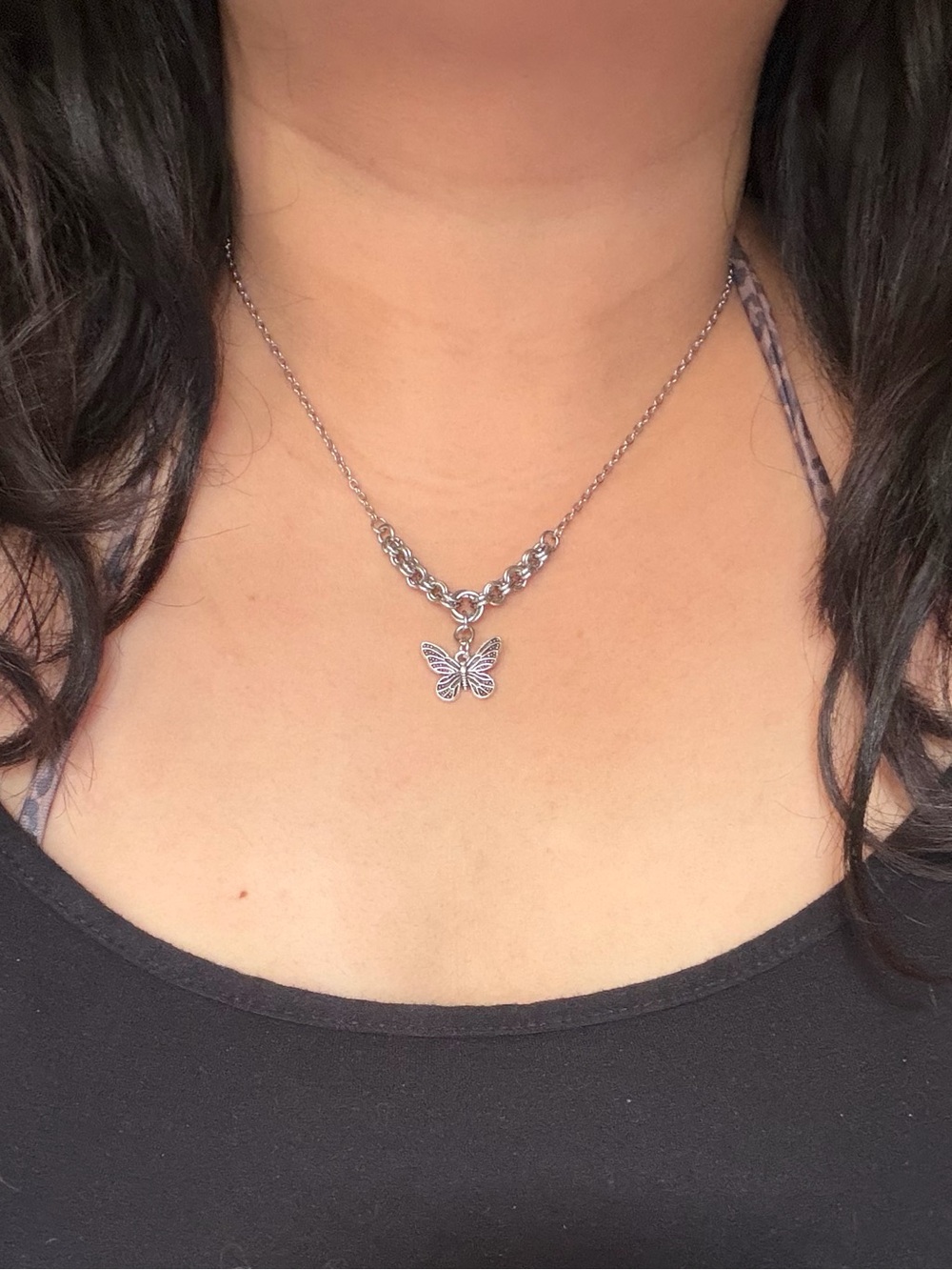 Silver Butterfly Charm Pendant Necklace